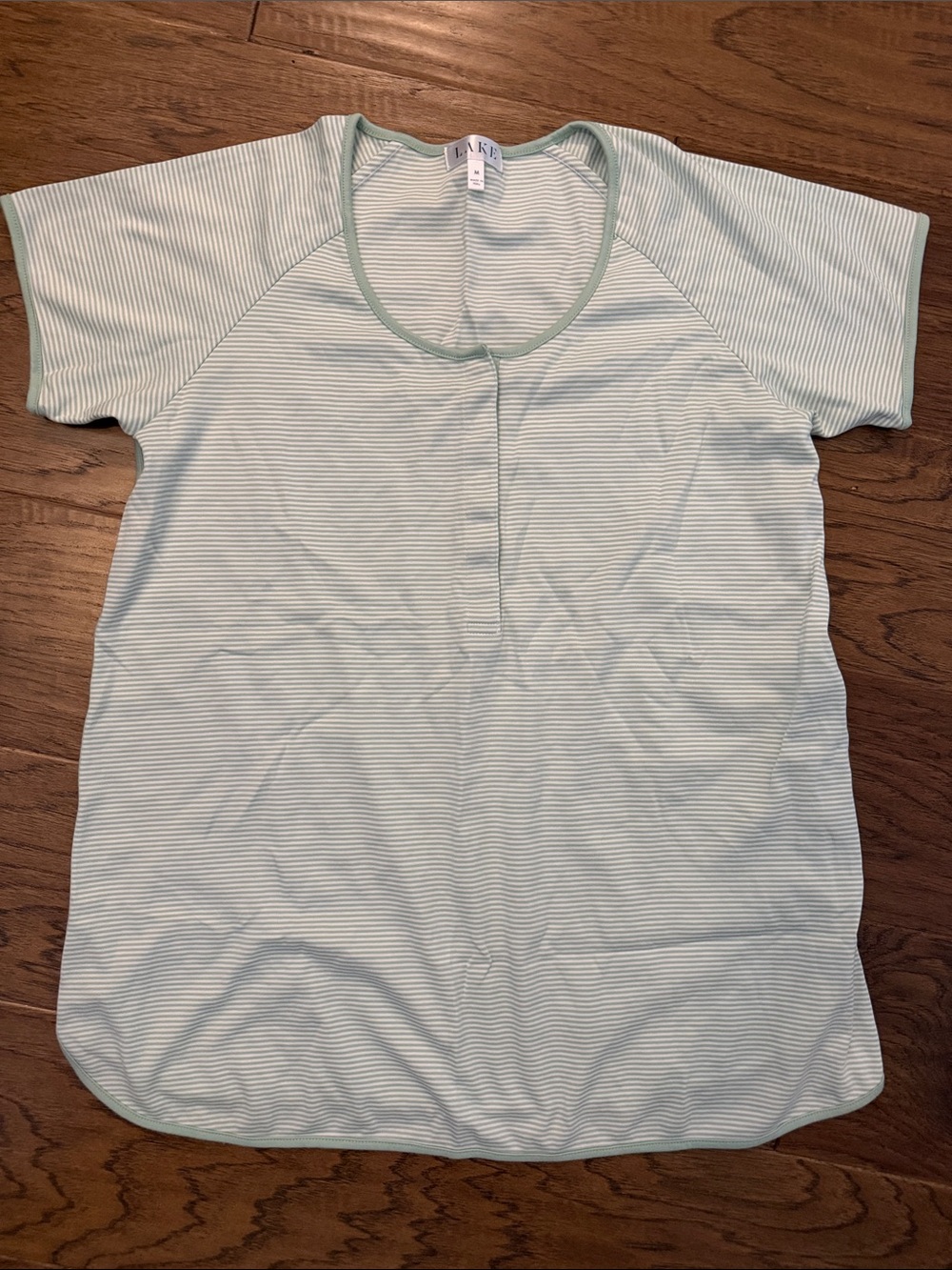 LAKE Pajamas Pima Cotton Maternity Nursing Top - Parisian Green Stripe M